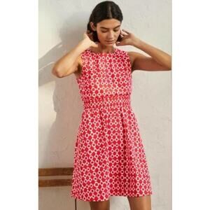 Boden Smocked Waist Mini Dress - Coral Mosaic - 16-18